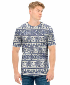 African Tribal Elephant Pattern Print Men's T-Shirt