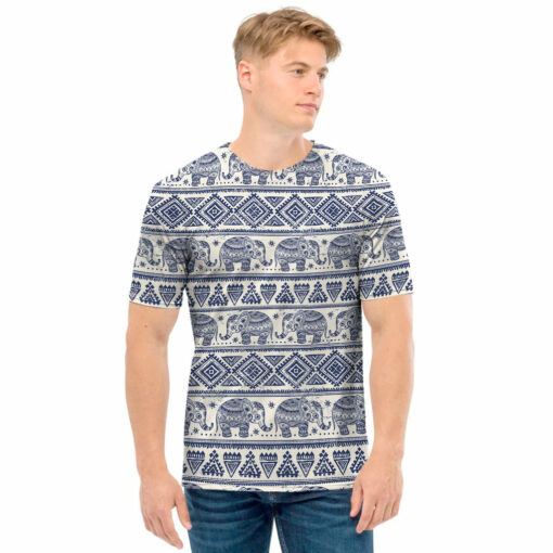 African Tribal Elephant Pattern Print Men's T-Shirt