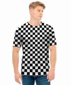 Black And White Checkered Pattern Print Men's T-Shirt