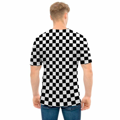 Black And White Checkered Pattern Print Men's T-Shirt