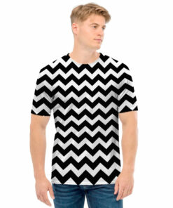 Black And White Chevron Pattern Print Men's T-Shirt