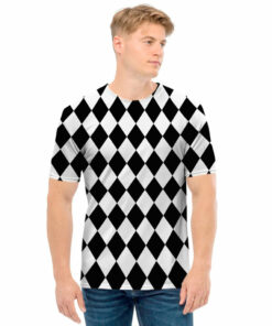 Black And White Harlequin Pattern Print Men's T-Shirt