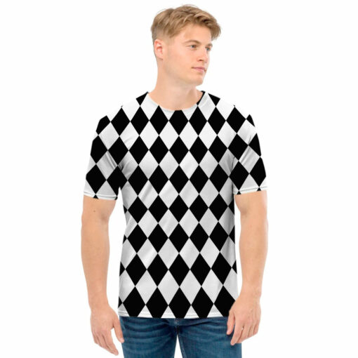 Black And White Harlequin Pattern Print Men's T-Shirt