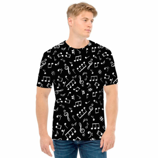 Black And White Music Note Pattern Print Men's T-Shirt