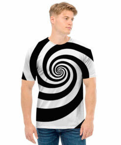 Black And White Spiral Illusion Print Men's T-Shirt