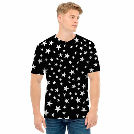 Black And White Star Pattern Print Men's T-Shirt