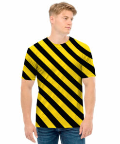 Black And Yellow Warning Striped Print Men's T-Shirt