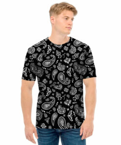Black Paisley Bandana Pattern Print Men's T-Shirt