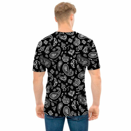 Black Paisley Bandana Pattern Print Men's T-Shirt