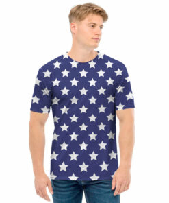 Blue And White USA Star Pattern Print Men's T-Shirt