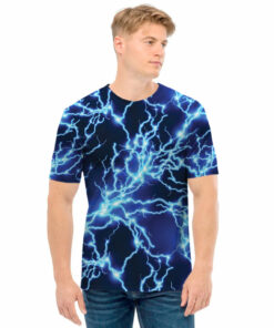 Blue Electric Lightning Print Men's T-Shirt