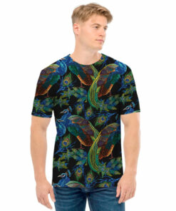 Embroidery Peacock Pattern Print Men's T-Shirt