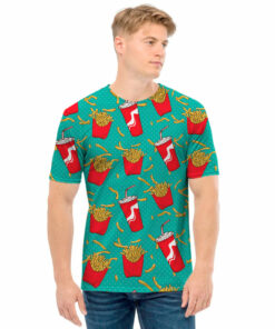 French Fries And Cola Pattern Print Men's T-Shirt