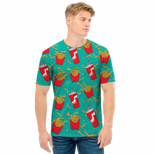 French Fries And Cola Pattern Print Men's T-Shirt