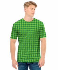 Green Houndstooth Pattern Print Men's T-Shirt