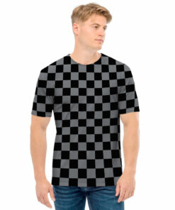 Grey And Black Checkered Pattern Print Men's T-Shirt