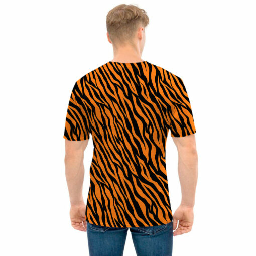 Orange And Black Tiger Stripe Print Men's T-Shirt