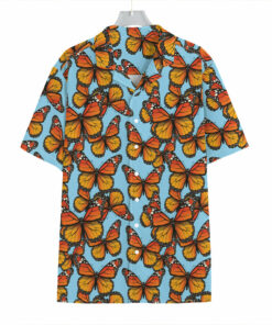 Orange Monarch Butterflies Pattern Print Hawaiian Shirt