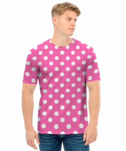 Pink And White Polka Dot Pattern Print Men's T-Shirt