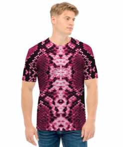 Pink Python Snakeskin Print Men's T-Shirt