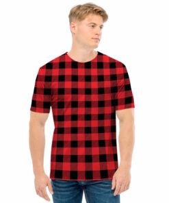 Red And Black Buffalo Plaid Print Men's T-Shirt