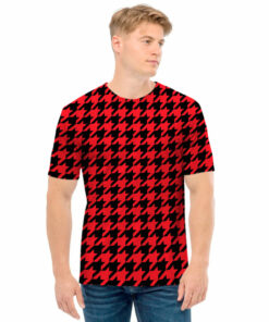 Red And Black Houndstooth Pattern Print Men's T-Shirt