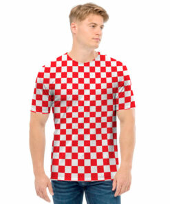 Red And White Checkered Pattern Print Men's T-Shirt