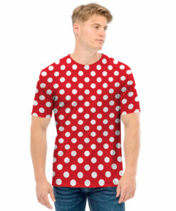 Red And White Polka Dot Pattern Print Men's T-Shirt