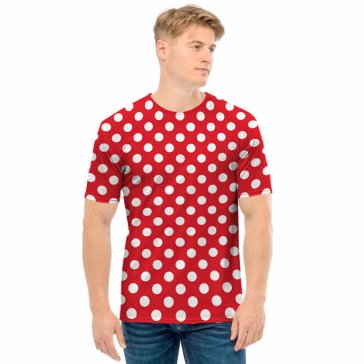 Red And White Polka Dot Pattern Print Men's T-Shirt