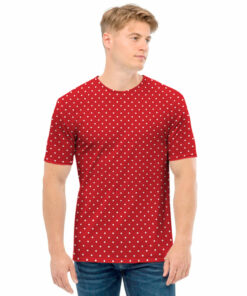 Red And White Polka Dot Print Men's T-Shirt
