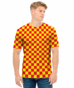 Red And Yellow Checkered Pattern Print Men's T-Shirt