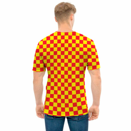 Red And Yellow Checkered Pattern Print Men's T-Shirt