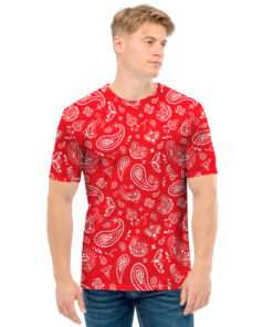 Red Paisley Bandana Pattern Print Men's T-Shirt