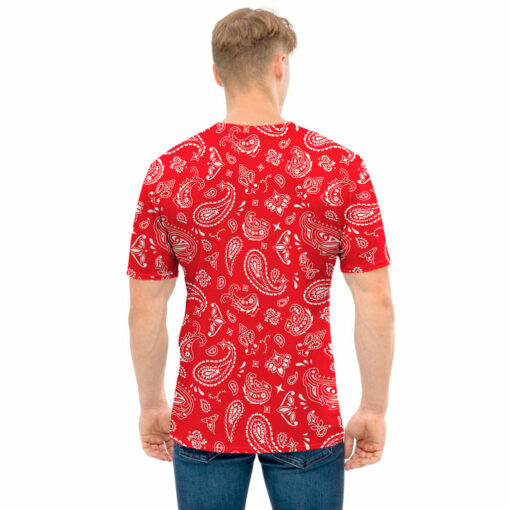 Red Paisley Bandana Pattern Print Men's T-Shirt