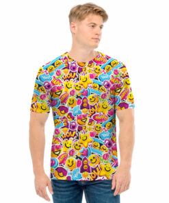 Smiley Faces Emoji Pattern Print Men's T-Shirt