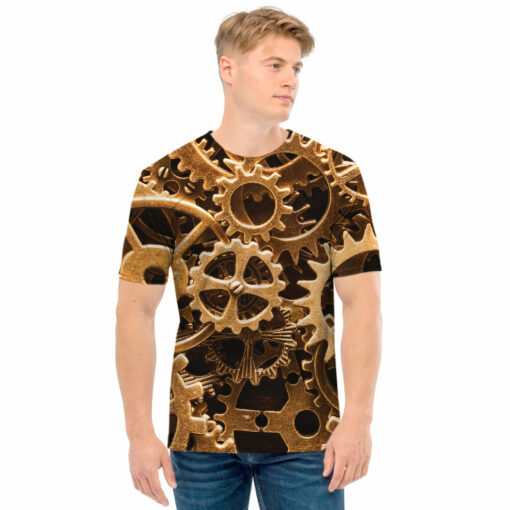 Steampunk Brass Cogs And Gears Print Men's T-Shirt