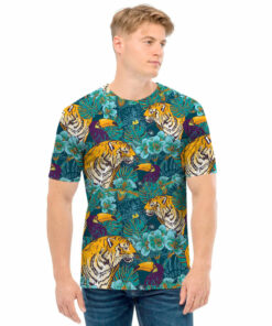 Tiger And Toucan Pattern Print Men's T-Shirt