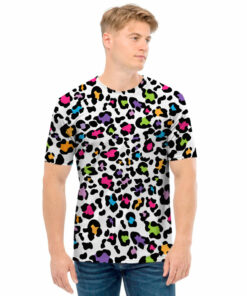 White And Rainbow Leopard Print Men's T-Shirt
