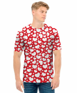 White And Red Heart Pattern Print Men's T-Shirt
