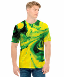 Yellow And Green Acid Melt Print Men's T-Shirt