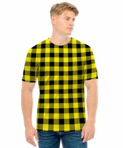 Yellow Buffalo Plaid Print Men's T-Shirt