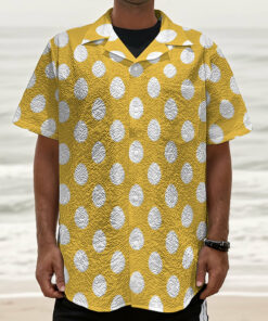 Yellow Eggs Pattern Print Textured Short Sleeve Shirt