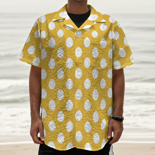 Yellow Eggs Pattern Print Textured Short Sleeve Shirt