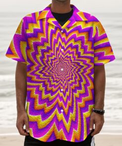 Yellow Expansion Moving Optical Illusion Textured Short Sleeve Shirt