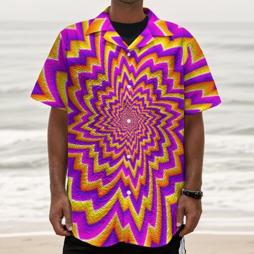 Yellow Expansion Moving Optical Illusion Textured Short Sleeve Shirt