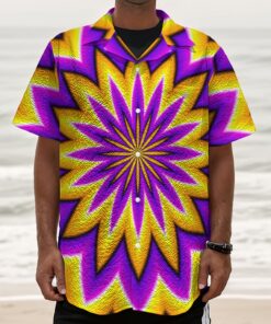 Yellow Flower Moving Optical Illusion Textured Short Sleeve Shirt