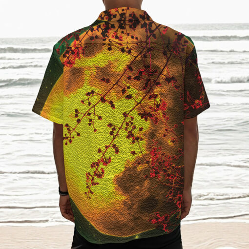 Yellow Full Moon Print Textured Short Sleeve Shirt