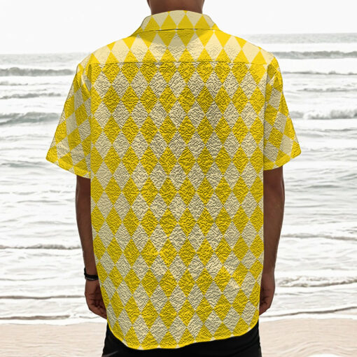 Yellow Harlequin Pattern Print Textured Short Sleeve Shirt