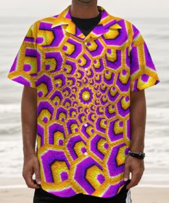 Yellow Hive Moving Optical Illusion Textured Short Sleeve Shirt