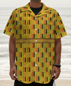 Yellow Kente Pattern Print Textured Short Sleeve Shirt